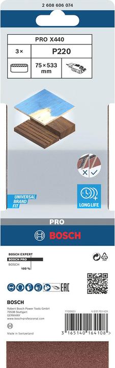 Image du produit Bosch Professional Zubehör PRO X440 bande abrasive, 75 x 533 mm, G220 (220)