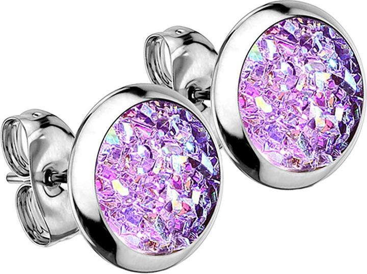 Produktbild Star Piercing Ohrstecker silber mit Druse Stein violett (ohne Messing, Chirurgenstahl 316L)
