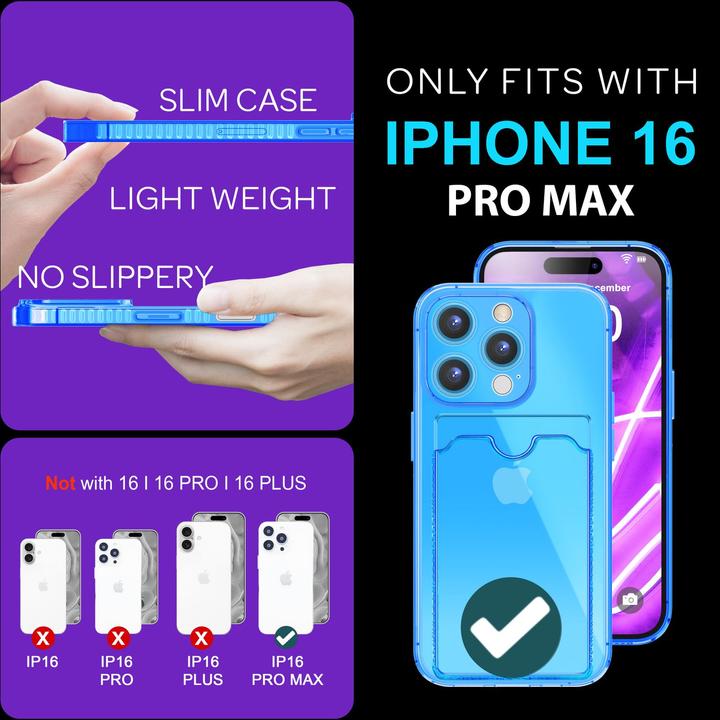 Produktbild Nalia Klar Transparente Neon Silikon Hülle Kartenhalter (Apple iPhone 16 Pro Max)