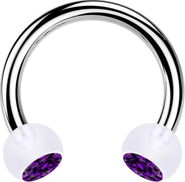 Produktbild Star Piercing Micro Circular Barbell silber mit zwei Kugeln transparent Kristall violett (ohne Messing, Bioflex, Chirurgenstahl 316L)