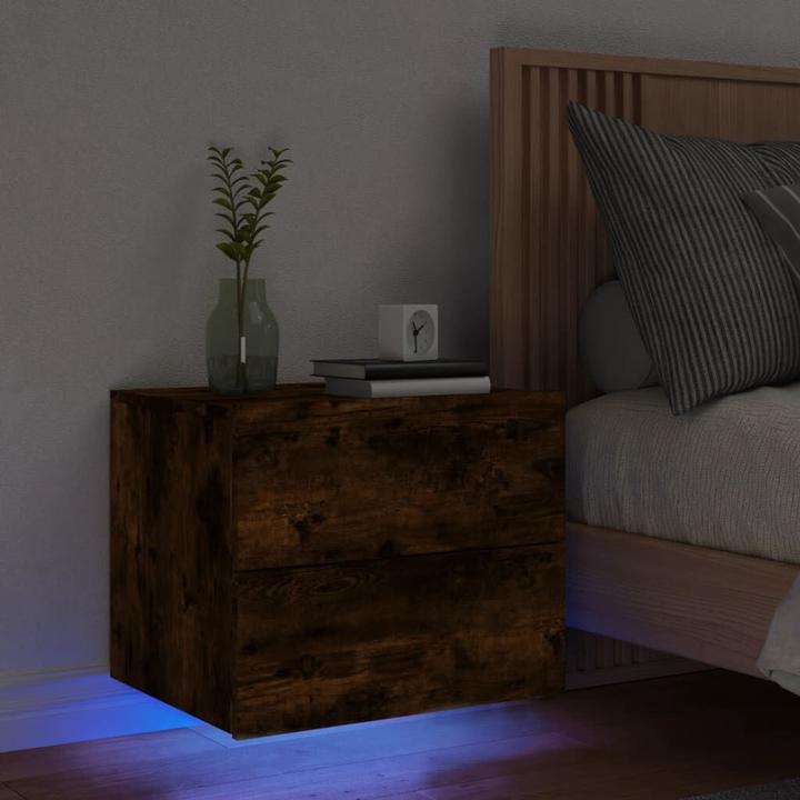 Produktbild VidaXL Wand-Nachttisch mit LED-Leuchten Räuchereiche,Farbe (50 x 39 x 41 cm)
