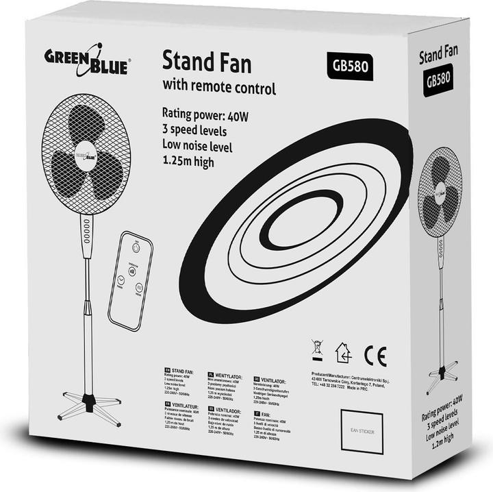 Immagine prodotto Greenblue grindų ventiliatorius, 40 W, 3 oro srauto lygiai, 1,25 m aukščio 1,5 m laidas, su nuotolinio valdymo (53 dB)