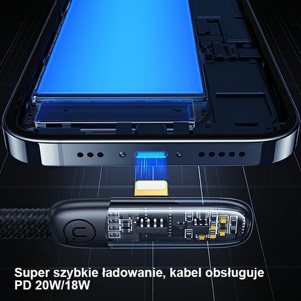 Image du produit Usams Câble kątowy USB-C na Lightning PD 20W Fast Charging Iceflake Series 2m czarny/black SJ586USB0 (2 m, USB 2.0)