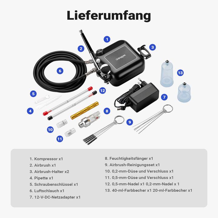 Produktbild Wiltec Kompressor Zubehör Set 2,8bar Airbrush Set 12V Druckluft Air Brush