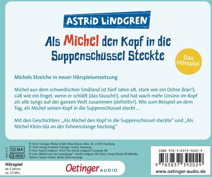 Image du produit Quand Michel a mis la tête dans le bol de soupe (Jennifer Cubela, Katja Danowski, Astrid Lindgren, Georg Riedel, Allemand)