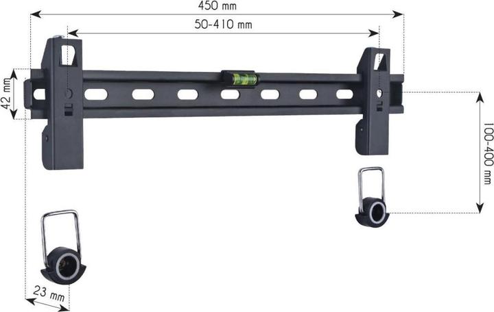 Actual product image Techly Mounting Kit (Wall Mount) - For Flat Panel Display - Black - Screen Size: (Wall, 55", 50 kg)