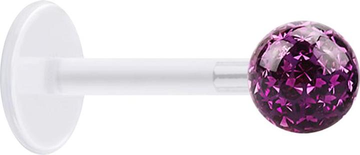 Produktbild Star Piercing Micro Labret transparent mit Kristallkugel violett und Epoxy Schutzschicht (Chirurgenstahl 316L, ohne Messing, Bioflex)