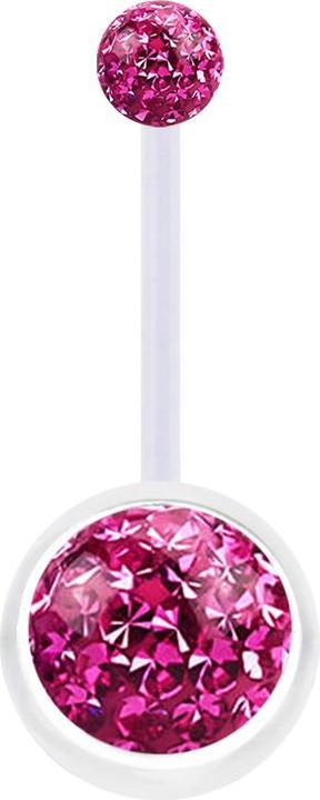 Star Piercing Banane transparent mit zwei Kristall Kugeln pink Epoxy Schutzschicht (Bioflex, ohne Messing)
