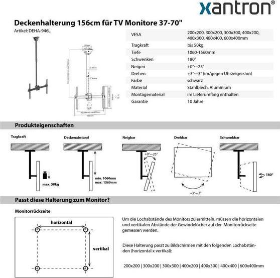 Produktbild Xantron Monitor Deckenhalterung schwenkbar (Decke, 70", 50 kg)