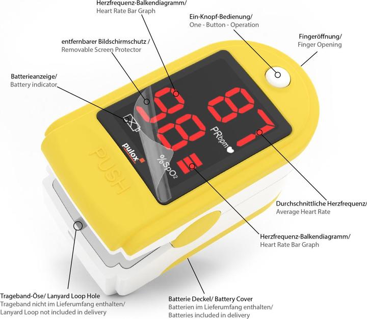 Actual product image Pulox Pulse oximeter PO-100 Solo in yellow