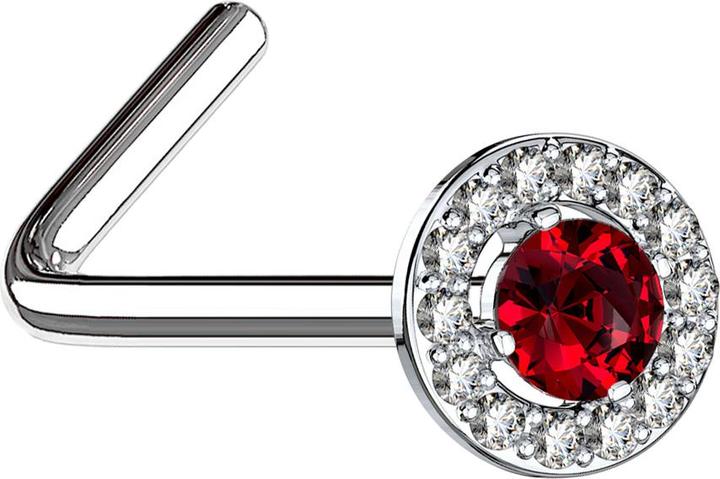 Produktbild Star Piercing Nasenstecker gewinkelt silber Kristallkreis mit grossem Kristall rot (Messing, Chirurgenstahl 316L)
