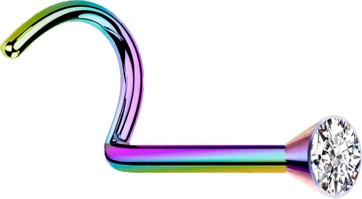 Produktbild Star Piercing Nasenstecker gebogen farbig mit Kristall silber (ohne Messing, Titan G23)