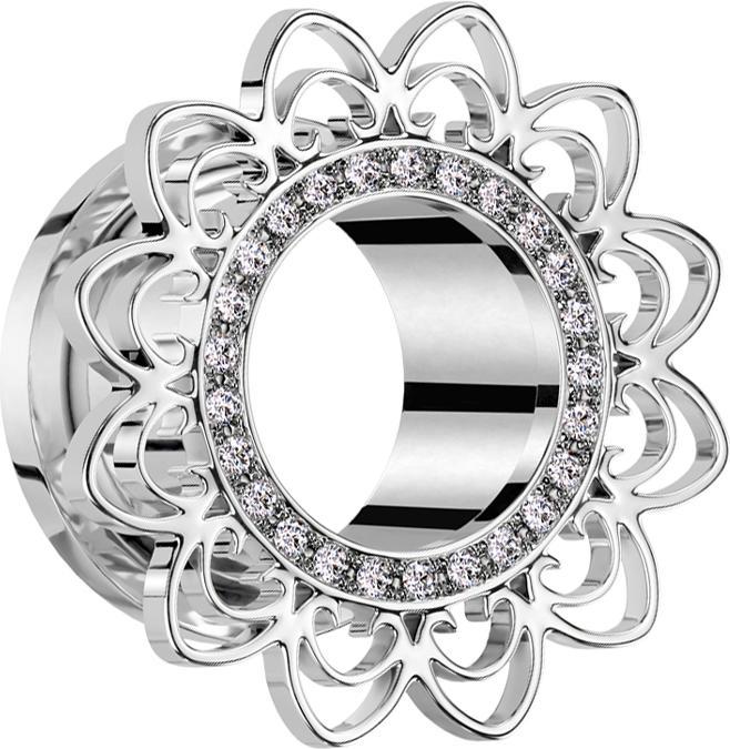 Actual product image Star Piercing Flesh Tunnel silver crystals silver filigree hearts (Surgical steel 316L, Brass)
