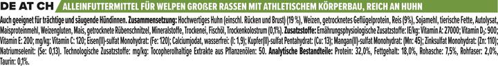 Nährwerte und Zutaten Pro Plan Puppy Athletic (Junior, 1 Stk., 3000 g)
