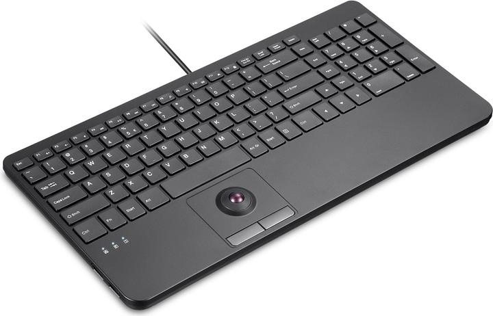 Actual product image Perixx PERIBOARD-538 H EN, wired USB keyboard with trackball - scissor keys - 2 USB hubs in (DE, Cable)