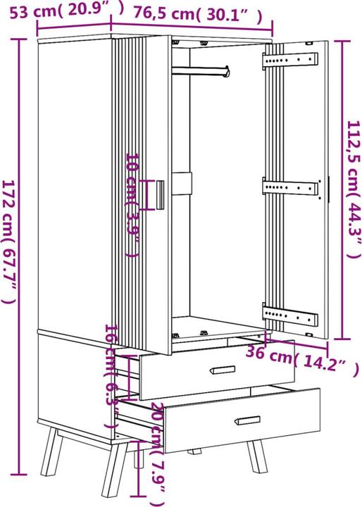 Actual product image VidaXL Yordanka (76.5 x 53 x 172 cm)