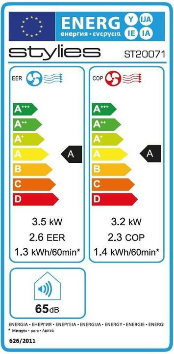Energy Label Stylies Mars (44 m², 12000 BTU/h)