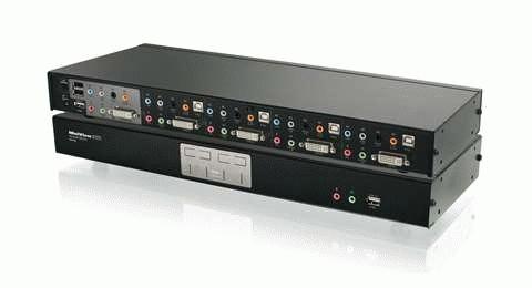 Actual product image Iogear 4-Port Dual Link DVI KVMP Switch with 7.1 Audio and Cables