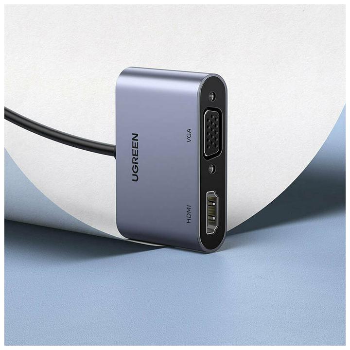 Actual product image Ugreen adapter converter USB - HDMI 1.3 (1920 x 1080@60Hz) + VGA 1.2 (1920 x 1080@60Hz) grey (CM449) (USB 3.0, 1.70 cm)