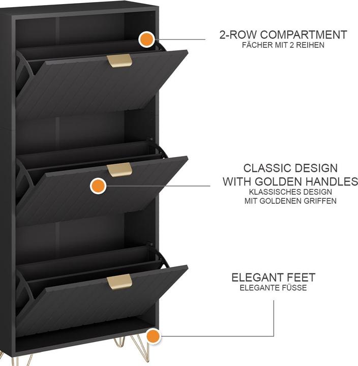 Produktbild Vichy Schuhschrank Helge, Schwarz, 60 x 128.5 cm 3 Fächer