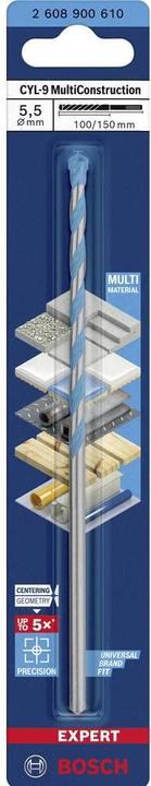 Immagine prodotto Bosch Professional Zubehör Trapano multi-costruzione EXPERT CYL-9, 5,5 x 100 x 150 mm (5,5 mm)