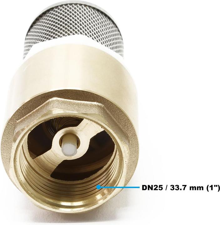 Actual product image Wiltec Brass Foot Valve 1" 33,7mm Check Valve NON Return with stainless strainer for pump