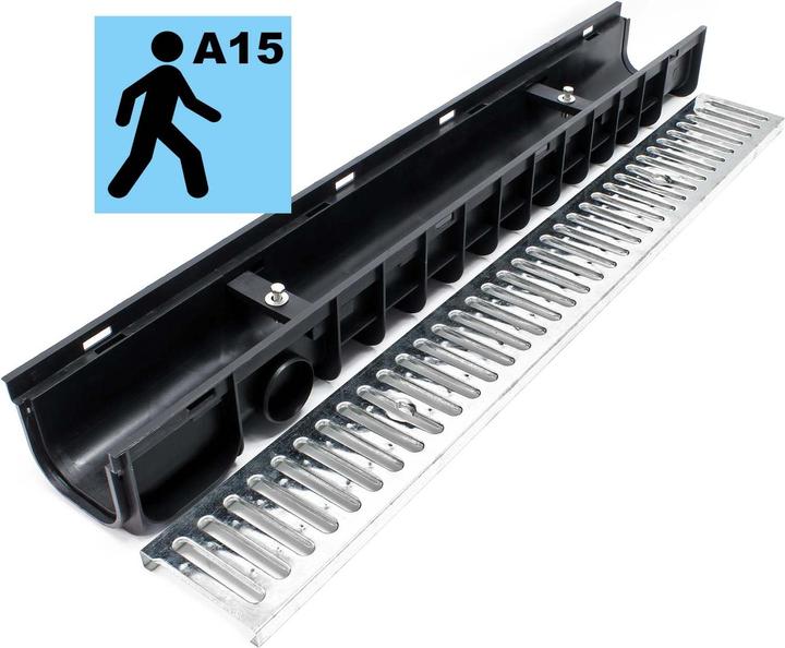 Image du produit Wiltec Caniveau 4x1m Grille de recouvrement galvanisée 1,5t Drainage Eaux usées Rigole Évacuation Garage