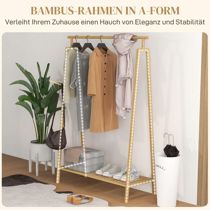 Actual product image Swisshandel24 Coat rack with shoe rack, hat rack, bamboo frame, 110x42x152cm, nature