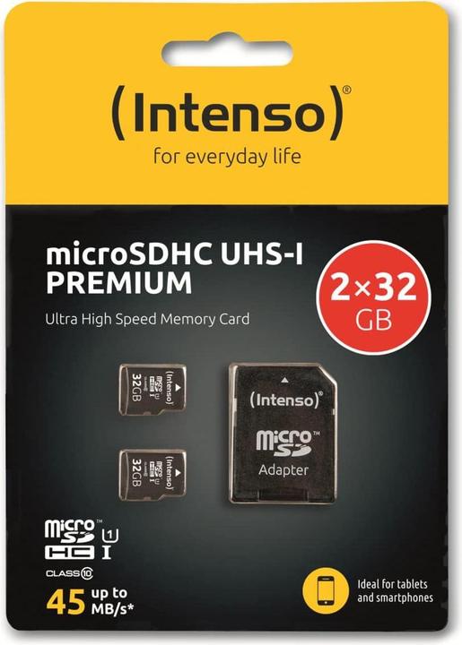 Produktbild Intenso UHS-I Premium (2-Pack) (32 GB, microSD, microSDHC, U1, UHS-I)