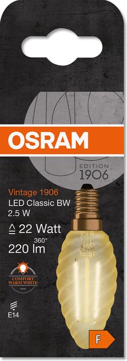 Produktbild Osram Vintage 1906 Led Classic B (E14, 2.50 W, 220 lm, 1 x, F)