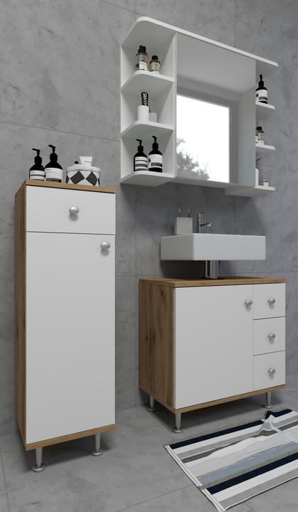 Produktbild VCM Holz Badmöbel Midischrank Badregal Badschrank Badezimmer Schublade Regal Nilosi (30 x 30 x 95 cm)