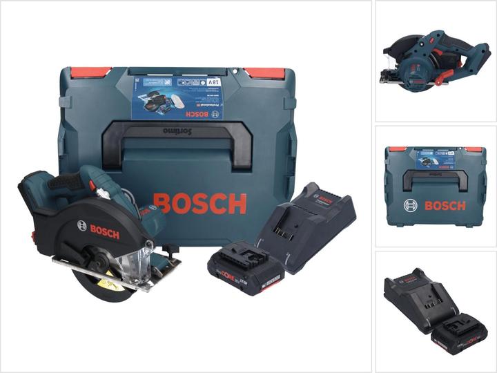 1x Bosch GKM 18V-50 Professional Scie circulaire portative sans fil pour métaux, 1x lame de scie circulaire Standard for Steel 136 x 1,6, 1,2 x 20 mm, 30Z (2608837746), 1x guide parallèle (2610347119), 1x Bosch ProCORE Batterie 18 V 4,0 Ah, 1x Bosch chargeur GAL 18V-40, 1x L-Boxx 238 (1600A012G2), 1x insert correspondant