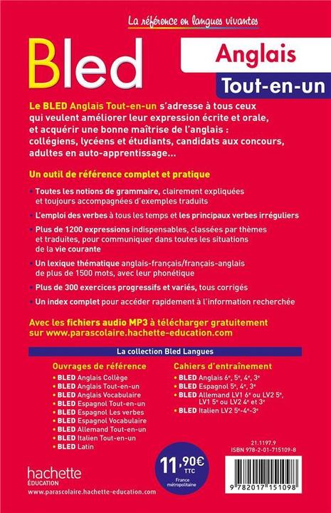 Immagine prodotto Bled anglais : grammaire, les verbes, communication, vocabulaire (Francese, Pierret-Lallement Nathalie, Lallement Brigitte, 2021)