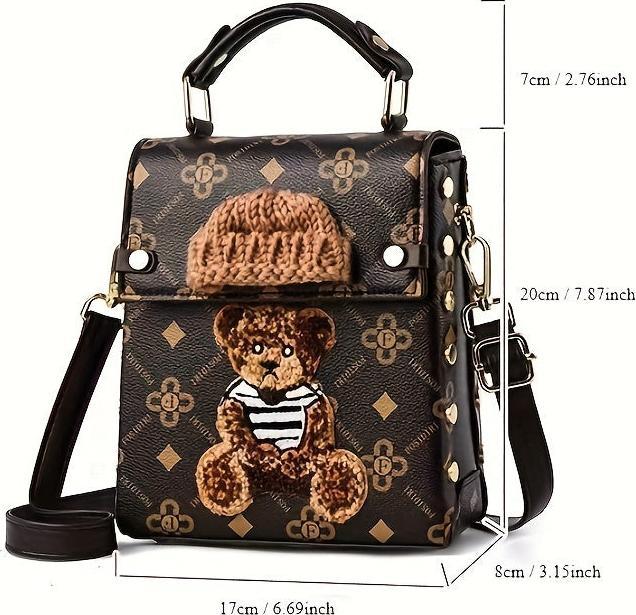 Only-Bags.Store Mini-Rucksack Geldbörse, PU-Leder, niedliche Teddybär-Design, Handy-Tasche, stilvolle Handtasche