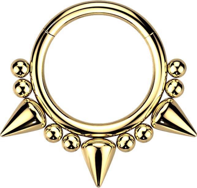 Star Piercing Micro Segmentring klappbar vergoldet drei Cones und acht Kugeln (ohne Messing, Chirurgenstahl 316L)