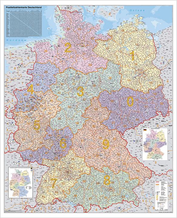 Image du produit Allemagne Postleitzahlenkarte 1 : 750 000. Carte murale grand format sans barres métalliques