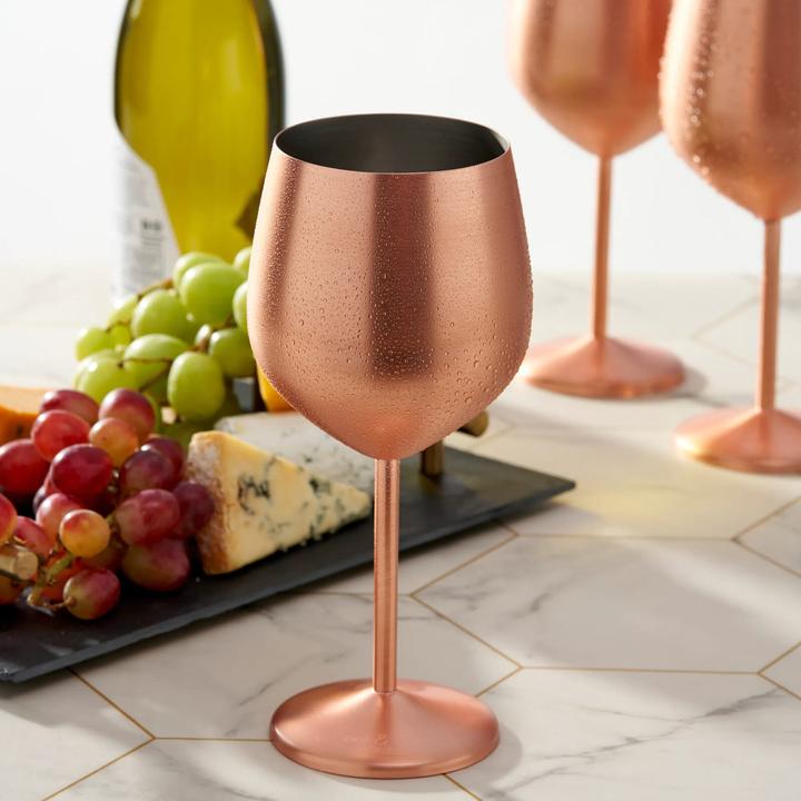 Produktbild Oak & Steel Edelstahl Weingläser Rosegold matt 4er-Set (50 cl, 4 Gläser, Weingläser Set)