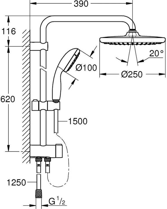 Produktbild Grohe Vitalio Start 250 QuickFix Duschsystem, mit Umstellung, Renovierungs-Set, mattschwarz