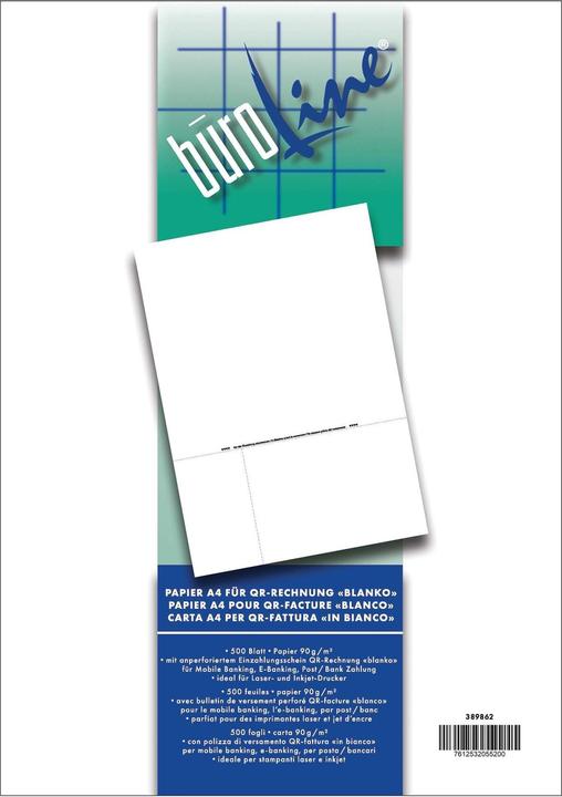 BüroLine Polizza di versamento QR-Codice A4 389862 90g, perforata/blank 500 pz. (500 x)