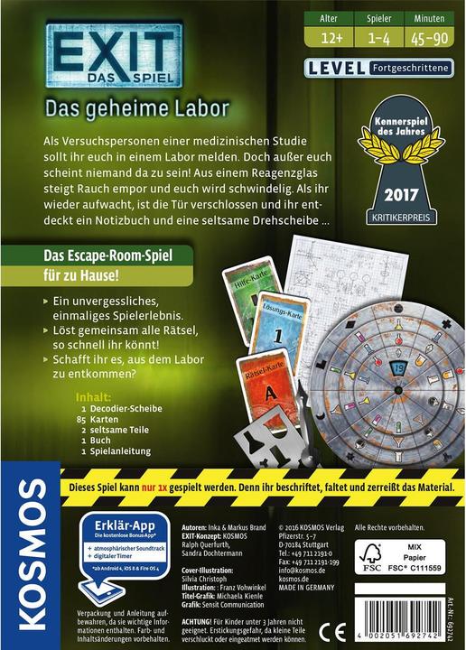 Immagine prodotto Kosmos Uscita - Il laboratorio segreto (Tedesco)