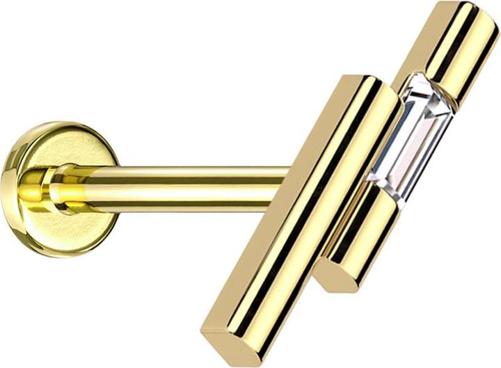 Star Piercing Micro Threadless Labret vergoldet zwei Balken vergoldet Kristall silber (Chirurgenstahl 316L, Messing)
