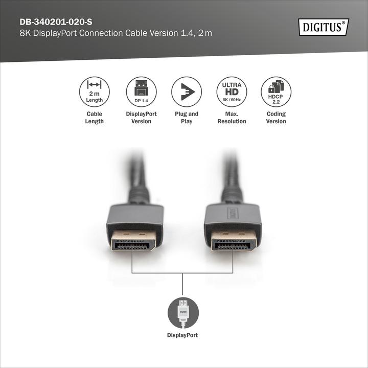 Actual product image Digitus 8K DisplayPort Connection Cable Version 1.4 (2 m, DisplayPort)