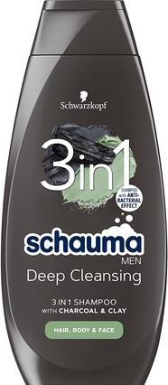 Schwarzkopf Schauma - Men 3In1 Shampoo For Men Hair. Face & Body Charcoal & Clay 400Ml (400 ml, Flüssiges Shampoo)
