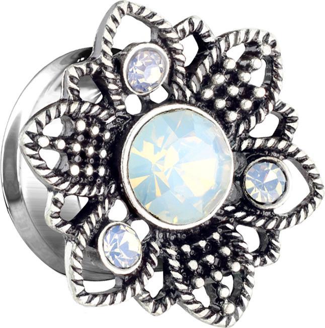 Star Piercing Flared Tunnel Blume mit Opal Kristall (Messing, Chirurgenstahl 316L)