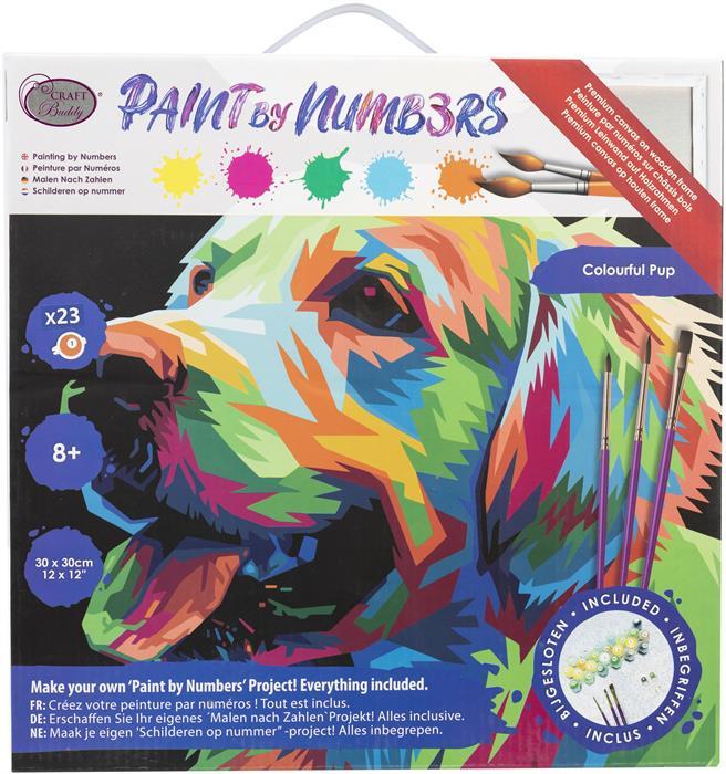 Produktbild Craft Buddy Malen nach Zahlen Bild-Set 30x30cm Bunter Welpe