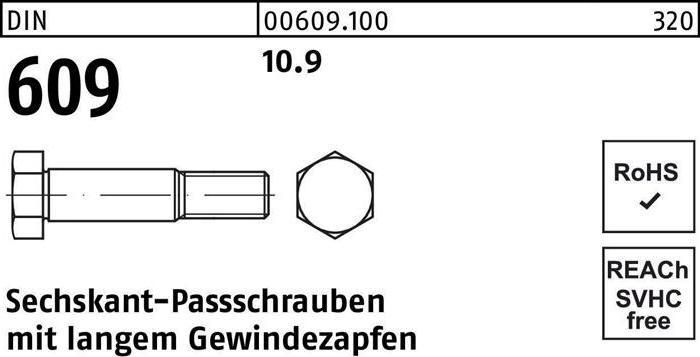 Produktbild Sechskantpassschraube DIN 609 m.langem Gewindezapfen M 10 x 50 10.9 (25 Schrauben pro Stück)