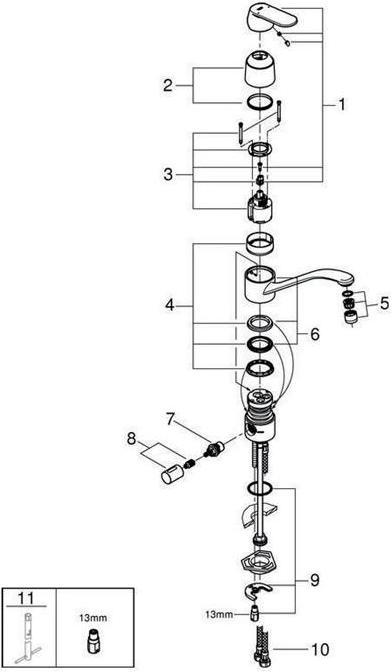 Productafbeelding Grohe Keukenmengkraan met baraansluiting GROHE Eurosmart Cosmopolitan chroom glanzend 31161000