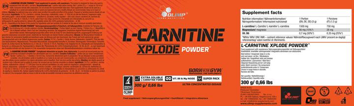 Nutritional values and ingredients Olimp Sport Nutrition L-Carnitine Xplode (300g can) (1 Piece, Powder, 300 g)