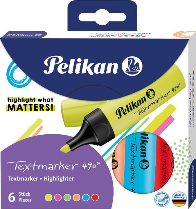 Produktbild Pelikan Textmarker 490 (Neongelb, Neonpink, Neongrün, Neonorange, 2 mm, 6 x)
