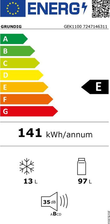 Label énergétique Grundig Réfrigérateurs/congélateurs encastrables (110 l)